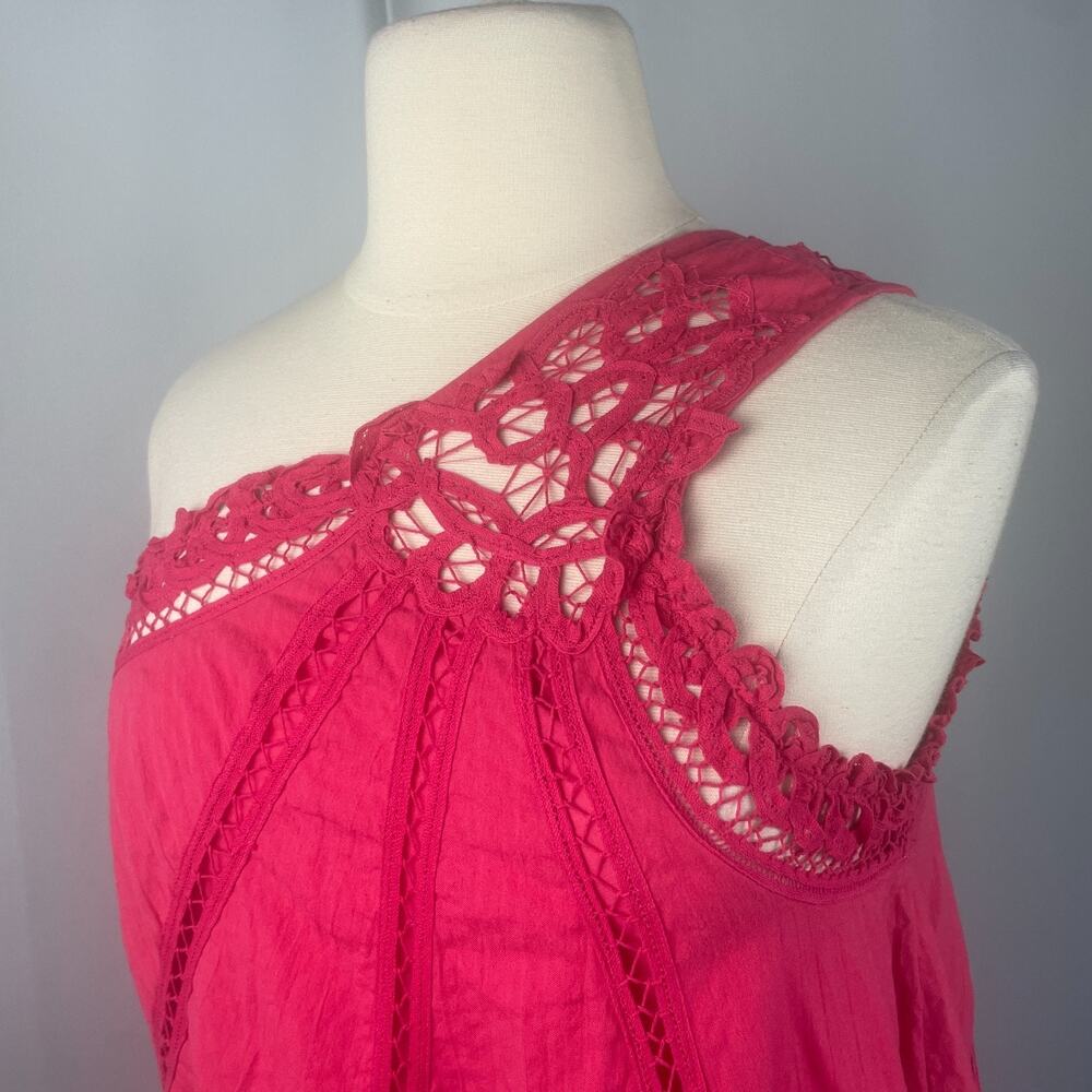 Free People Swing Dress Size Large Hot Pink One Shoulder Lace Boho Festival - Picture 8 of 15